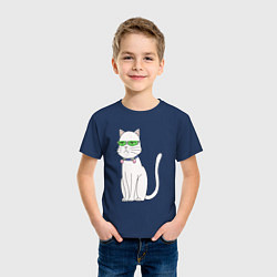Футболка хлопковая детская Сайки кот в крутых очках из 90х, цвет: тёмно-синий — фото 2