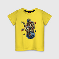 Футболка хлопковая детская Космонавт пьет чай, цвет: желтый