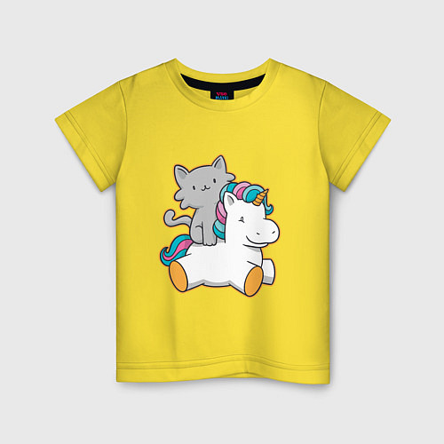 Детская футболка Котёнок верхом на единороге / Желтый – фото 1
