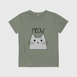 Футболка хлопковая детская Котик - Мяу, цвет: авокадо