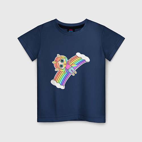 Детская футболка Единорожка на радуге / Тёмно-синий – фото 1