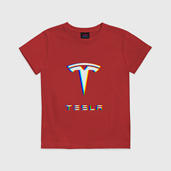 Футболка хлопковая детская TESLA MOTORS GLITCH ТЕСЛА, цвет: красный