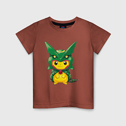 Футболка хлопковая детская Пикачу в костюме дракона, цвет: кирпичный