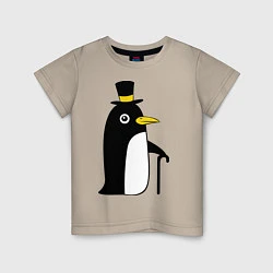 Футболка хлопковая детская Пингвин в шляпе, цвет: миндальный