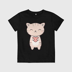 Футболка хлопковая детская Кот с сердечком, цвет: черный