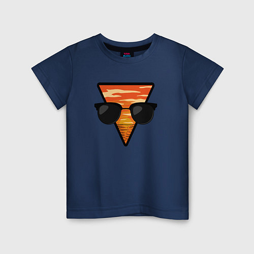 Детская футболка Лето, закат, очки / Тёмно-синий – фото 1