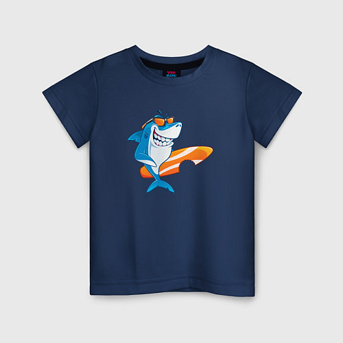 Детская футболка Акула серфер / Тёмно-синий – фото 1