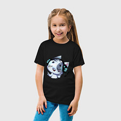 Футболка хлопковая детская Котик в наушниках, цвет: черный — фото 2