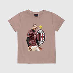 Футболка хлопковая детская Zlatan Ibrahimovic Milan Italy, цвет: пыльно-розовый