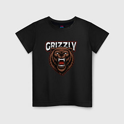 Футболка хлопковая детская Медведь Grizzly, цвет: черный