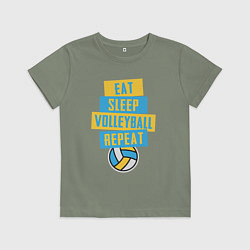 Футболка хлопковая детская Еда, сон, волейбол, цвет: авокадо