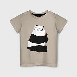 Футболка хлопковая детская Возмущенная панда, цвет: миндальный