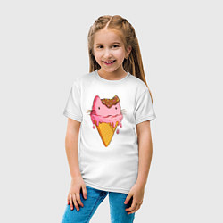 Футболка хлопковая детская Cat Ice Cream, цвет: белый — фото 2