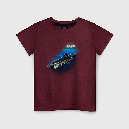 Детская футболка Подводная лодка / Меланж-бордовый – фото 1