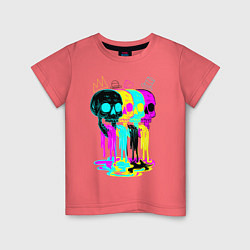 Футболка хлопковая детская 4 ЧЕРЕПА SKULLS NEON, цвет: коралловый