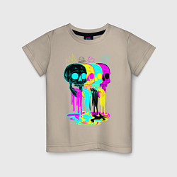 Футболка хлопковая детская 4 ЧЕРЕПА SKULLS NEON, цвет: миндальный