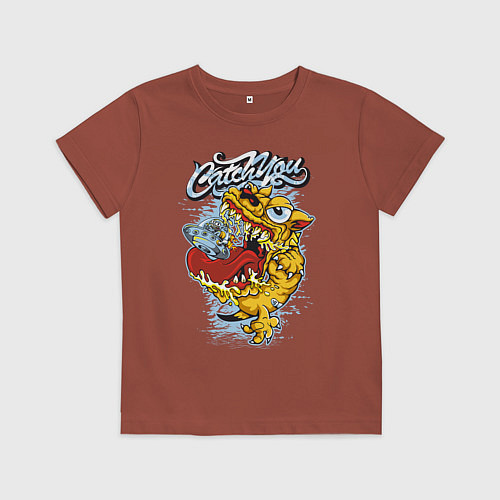 Детская футболка Монстр съедает НЛО / Кирпичный – фото 1