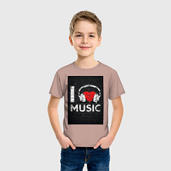 Футболка хлопковая детская I love music, цвет: пыльно-розовый — фото 2