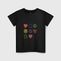 Футболка хлопковая детская Цветные сердца и круги, цвет: черный