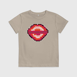 Футболка хлопковая детская Пиксельные губы, цвет: миндальный