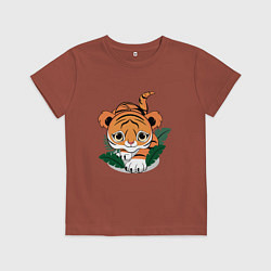 Футболка хлопковая детская Тигр охотник, цвет: кирпичный