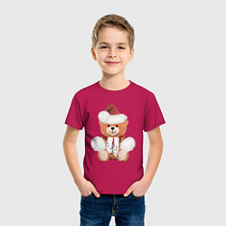 Футболка хлопковая детская Новогодний медвежонок, цвет: маджента — фото 2