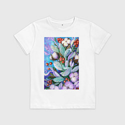 Футболка хлопковая детская Холодная сказка Зимний букет, цвет: белый