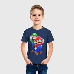 Футболка хлопковая детская Mario Bros, цвет: тёмно-синий — фото 2