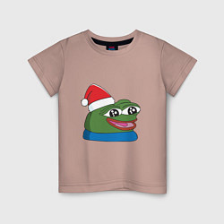 Футболка хлопковая детская Pepe, pepe happy, Пепе хеппи, pepe happy new year, цвет: пыльно-розовый