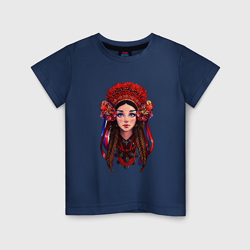 Детская футболка Славянская девушка / Тёмно-синий – фото 1