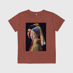 Футболка хлопковая детская Ян Вермеер, Девушка с жемчужной сережкой, цвет: кирпичный