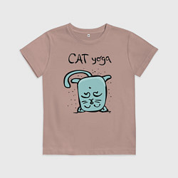 Футболка хлопковая детская Кот и йога, цвет: пыльно-розовый
