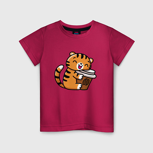 Детская футболка Тигренок и кофе / Маджента – фото 1