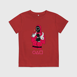 Футболка хлопковая детская Игра в кальмара - милый котик, цвет: красный