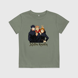 Футболка хлопковая детская Фушигуро, Итадори и Кугисаки Магическая битва, цвет: авокадо