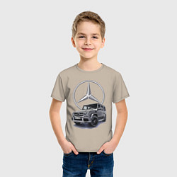 Футболка хлопковая детская Mercedes Gelendwagen G63 AMG G-class G400d, цвет: миндальный — фото 2