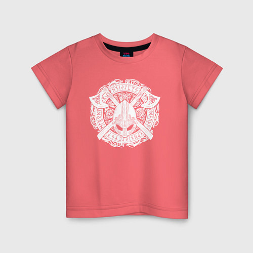 Детская футболка Руны, топоры и шлем / Коралловый – фото 1