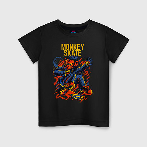 Детская футболка Обезьяна космонавт на скейте / Черный – фото 1