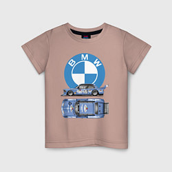 Футболка хлопковая детская BMW Motorsport Retro, Germany, цвет: пыльно-розовый