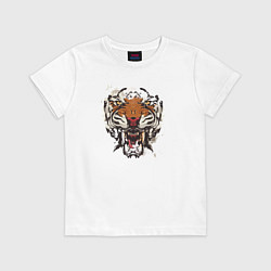 Футболка хлопковая детская Angry Tiger watercolor, цвет: белый