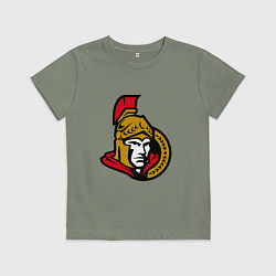 Футболка хлопковая детская Оттава Сенаторз логотип, цвет: авокадо