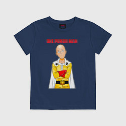 Футболка хлопковая детская Сайтама безразличие One Punch-Man, цвет: тёмно-синий
