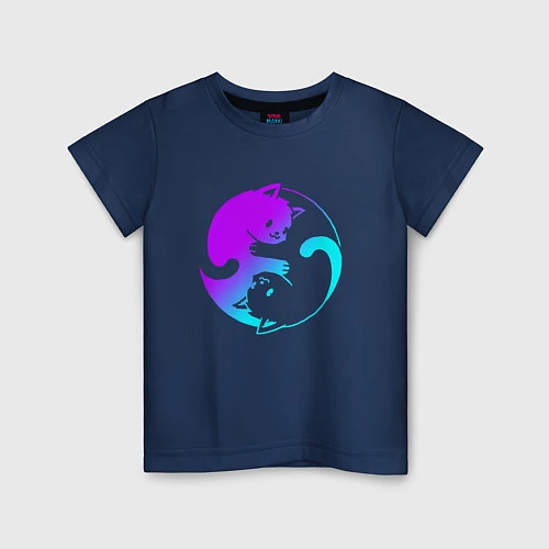 Детская футболка ИНЬ ЯНЬ КОТИКИ В НЕОНЕ / Тёмно-синий – фото 1