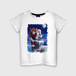 Футболка хлопковая детская Дед Мороз с подарками на крыше, цвет: белый