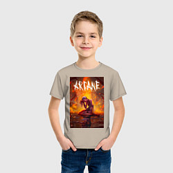 Футболка хлопковая детская Джинкс объятая пламенем Аркейн Лига легенд, цвет: миндальный — фото 2