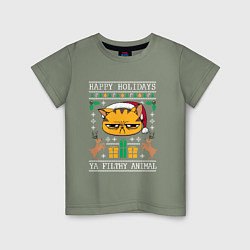 Футболка хлопковая детская Christmas Cat, цвет: авокадо