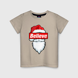 Футболка хлопковая детская I Believe In Santa Я Верю В Санту, цвет: миндальный