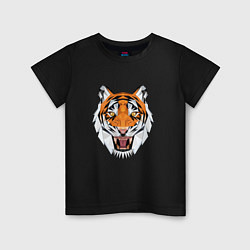Футболка хлопковая детская Свирепый тигр стиль low poly, цвет: черный