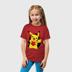 Футболка хлопковая детская ПИКАЧУ И СЕРДЕЧКО POKENON PIKACHU LOVE, цвет: красный — фото 2