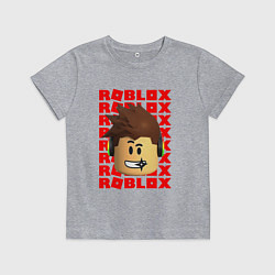 Футболка хлопковая детская ROBLOX RED LOGO LEGO FACE, цвет: меланж